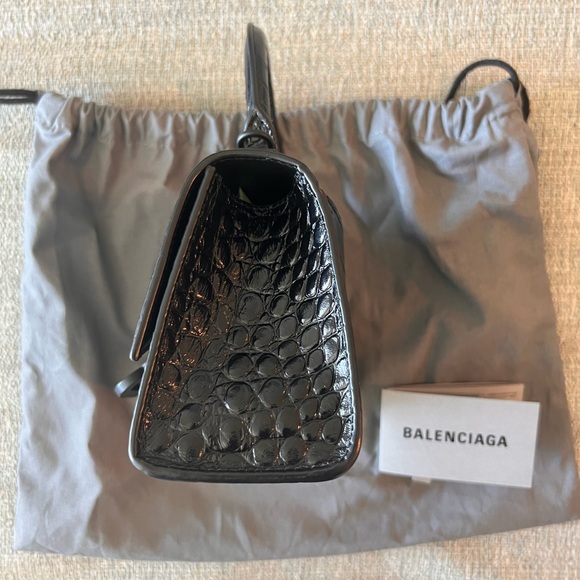 Balenciaga Hourglass Xs Handbag Crocodile Embossed in Black - Picture 6 of 9